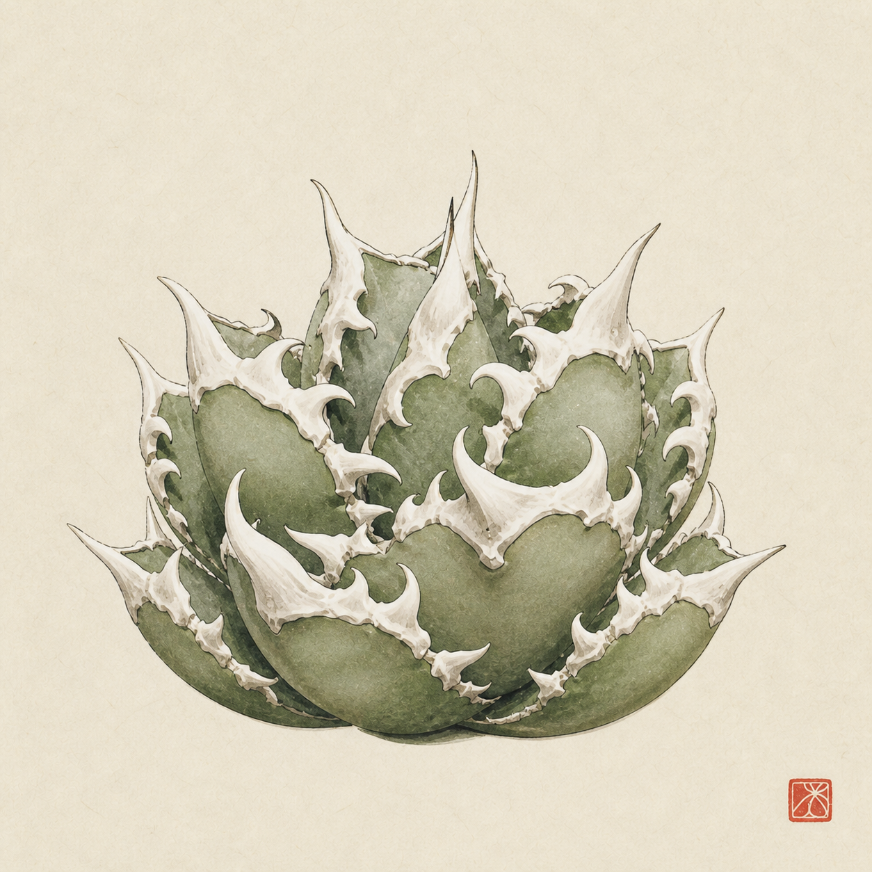 アガベ 白犀牛の墨絵